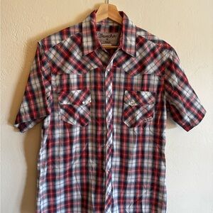 Wrangler Men's Red and Blue Plaid Shirt